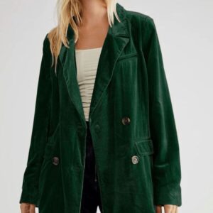 blazer femme vert velour côtelé