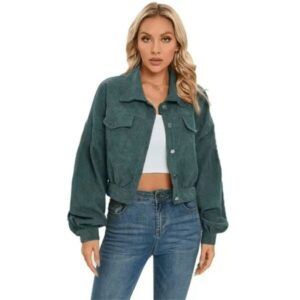 Veste Crop Velours Côtelé Verte Femme