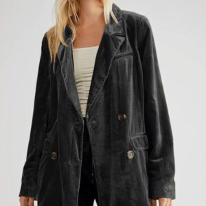 blazer femme noir velour côtelé