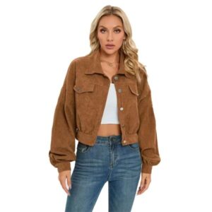 Veste Crop Velours Côtelé Femme Camel