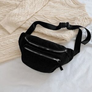 Sac Banane Streatwear En Velours Côtelé Noir