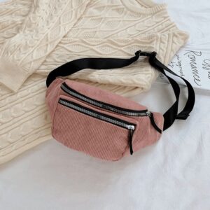 Sac Banane Streatwear En Velours Côtelé Rose