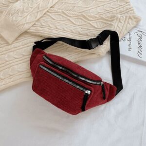 Sac Banane Streatwear En Velours Côtelé Rouge