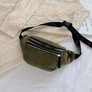 Sac Banane Streatwear En Velours Côtelé Vert