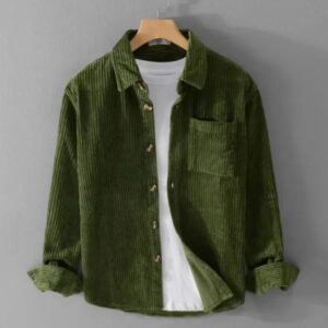 chemise homme unie en velours côtelé vert