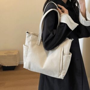 Grand Sac À Main En Velours Côtelé Beige