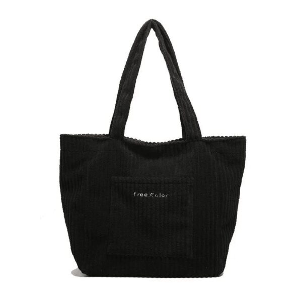 Grand Sac Fourre-tout Velours Côtelé À Grosse Côtes Noir – Image 2
