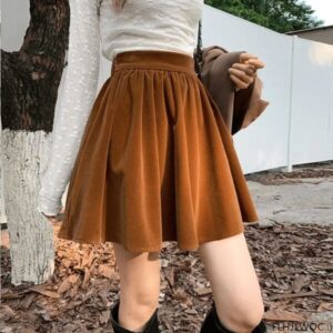 Mini Jupe Plissée En Velours Orange