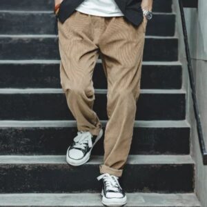 pantalon ample homme en velours côtelé kaki