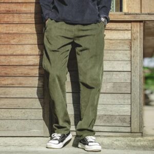 pantalon ample homme en velours côtelé vert