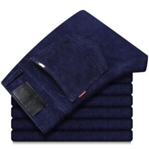 pantalon droit homme en velours côtelé bleu