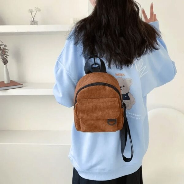 Mini Sac À Dos En Velours Côtelé Marron – Image 2