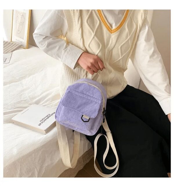 Mini Sac À Dos En Velours Côtelé Mauve – Image 3