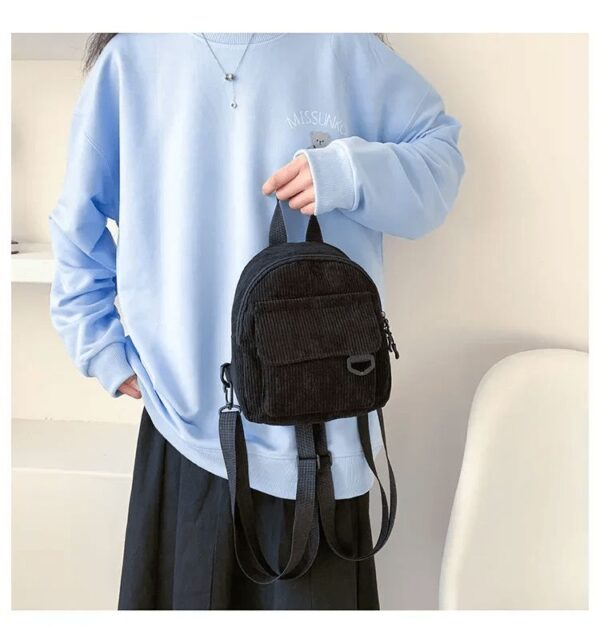 Mini Sac À Dos En Velours Côtelé Noir – Image 2