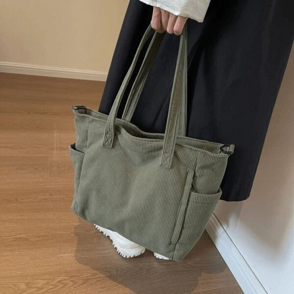 Grand Sac À Main En Velours Côtelé Vert – Image 3