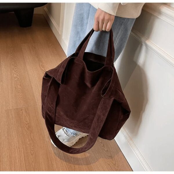 Grand Sac Fourre-tout En Velours Café – Image 3