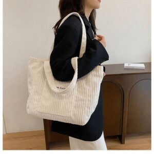 Grand Sac Fourre-tout Velours Côtelé À Grosse Côtes Blanc