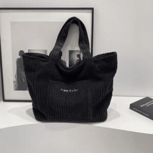 Grand Sac Fourre-tout Velours Côtelé À Grosse Côtes Noir