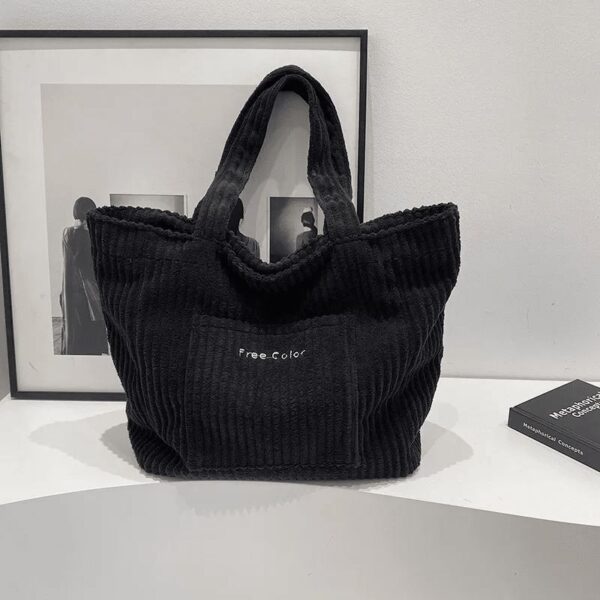 Grand Sac Fourre-tout Velours Côtelé À Grosse Côtes Noir