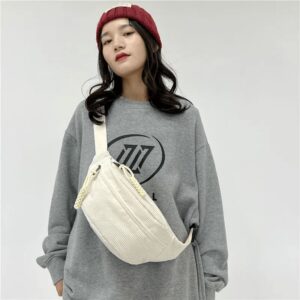Sac Banane Grande Taille En Velours Côtelé Blanc