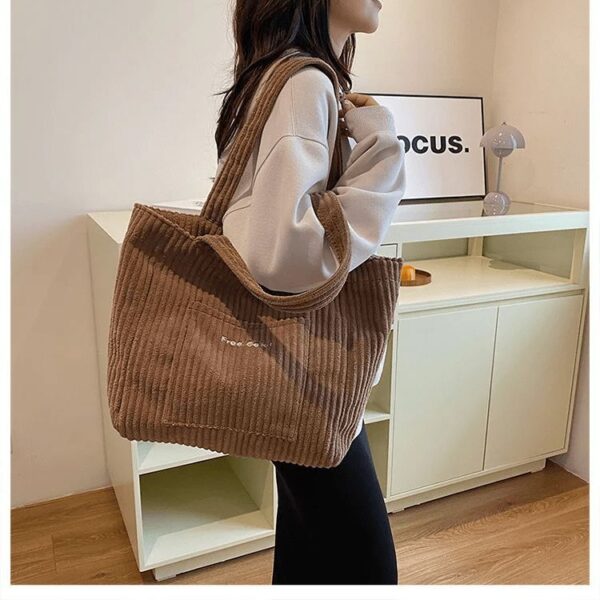 Grand Sac Fourre-tout Velours Côtelé À Grosse Côtes Café