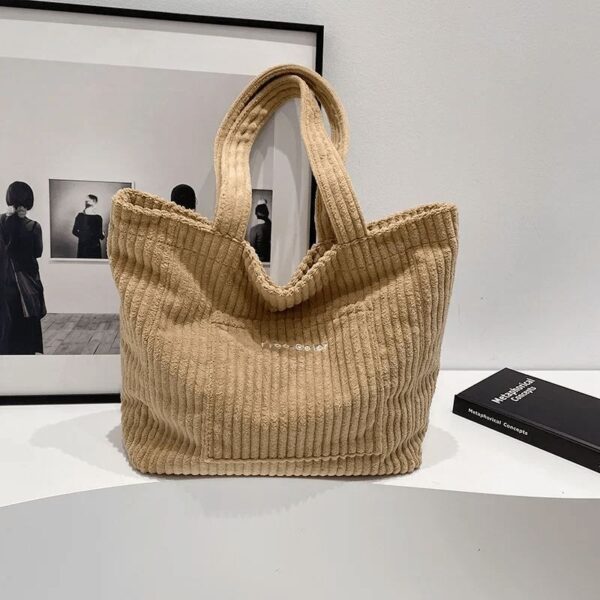 Grand Sac Fourre-tout Velours Côtelé À Grosse Côtes Kaki – Image 2