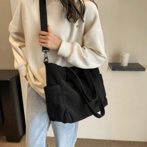 Grand Sac À Main En Velours Côtelé Noir