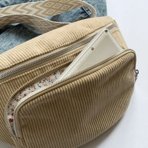Sac Banane Multipoche En Velours Côtelé Beige