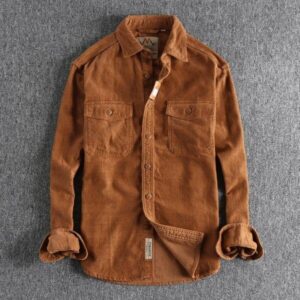 surchemise vintage homme en velours côtelé orange