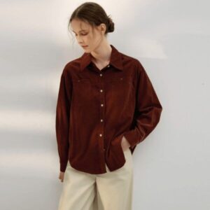 chemise femme en velours côtelé rouge