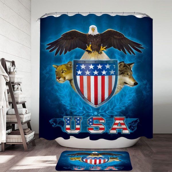 usa trinity eagle leopard wolf shower curtain