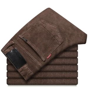 pantalon droit homme en velours côtelé marron